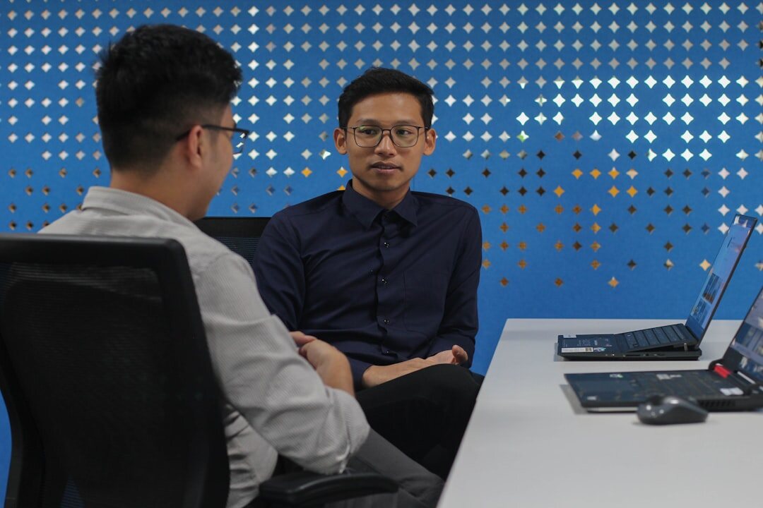 businessman giving interview